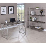 Rustic Grey Herringbone Bookcase with Full-Length Shelf B062P153825