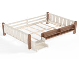 Full Size Floor Bed with Storage Bookcases, Solid Wood Kids Floor Bed with Cute Stairs and W1580P390220