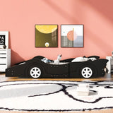 Twin Size Race Car-Shaped Platform Bed with Wheels,Black WF298789AAB