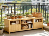 Entertainment Center TV Stand with 4 Open Cubbies & 2 Fluted Hinged Storage 90375918