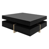 ON-TREND Modern High Gloss Coffee Table with 4 Drawers, Multi-Storage Square Cocktail Tea Table with WF314582AAB