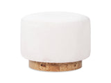 Tilly 16.5" Round Fur Upholstered & Burl Pouf Ottoman, Cottontail White Faux Fur B2719P277868