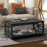 47 Inch Modern Coffee Table with Storage Shelf, Farmhouse Rectangle Living Room Center Table for W1445P162745