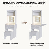 Small Space Vanity Table Set with 3 Adjustable Lighted Mirror and Storage Chair, Makeup Vanity Table W509P238990