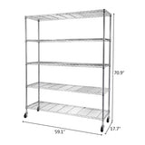 ZNTS 5-Tier NSF Heavy Duty Adjustable Storage Metal Rack with Wheels & Shelf Liners Ideal for Garage, 49670774