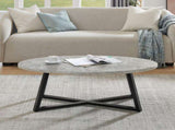 Modern Harmony Wood Oval Coffee Table, Faux Concrete Gray T2574P510866