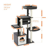 ZNTS Modern Cat Tree 6 Levels Wooden Cat Tower with Sisal Scratching Posts, Roomy Condo, Spacious Perch, 83723792