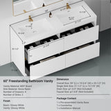 60" Freestanding Bathroom Vanity with Sink, Bathroom Storage Vanity Cabinet with Stone Resin W1573P211197