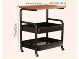 3-Tier Rolling Kitchen Serving Cart on Wheels, Metal Utility Cart with Walnut-Textured Top 07268546