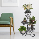 ZNTS 4 Potted Rounded Flower Metal Shelves Plant Pot Stand Decoration for Indoor Outdoor Garden Black 69287047