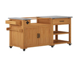55.4" Outdoor Solid Wood Kitchen Cart, Stainless Top Grill Cart, Kitchen Island with Spice N717P507999A