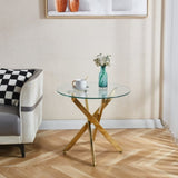 Golden Dining Table with cross metal leg and glass,Modern Space Saving Kitchen Table for Living W234P242550