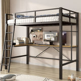 Twin Metal Loft Bed with L-Shaped Desk, Charging Station Loft Bed Frame Twin Size, Safety Guard & W2889P205074