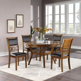 Dining Room Furniture Walnut Rubber wood MDF Round Table 1pc Table w Shelve B01156001