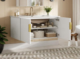 30" Vintage Bathroom with Ceramic Sink, with 3 Holes Single Ceramic Sink, Bathroom Storage N710P214100K