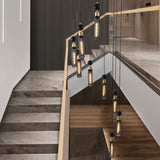 Modern Industrial Multi-Light Pendant Chandelier - 9-Light Black and Gold Adjustable Ceiling Light W1340P233176