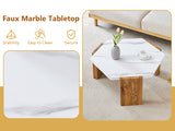 31-inch white marble-textured pentagonal coffee table - wooden triangular base, with a load-bearing W2920P294340