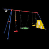 ZNTS XNS093 rinbow colour interesting three swingset with Textilene swing and Tree Swing Disc metal W1711P208402