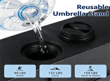 Black Fillable Umbrella Base Wheels & Brakes, HeavyDuty Water/Sand Filled Patio Umbrella Stand 91599856
