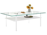 Modern Rectangular Glass Coffee Table with Tempered Glass Top and Wood Shelf, 38.6-Inch 33882825