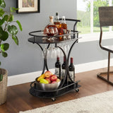 ZNTS Black 2-Tier Bar Cart, Slide Bar Serving Cart, Retro Style Cart for Kitchen, Beverage Cart with 23951514