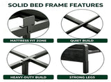 Twin Size Metal Bed Frame with 3-Panel Wood Grain Headboard, Built-in LED Light & Charging Station, 65759738