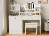 Fashion Vanity Desk with Mirror Lights for Makeup Cushioned Chair, Vanity Mirror with Lights W2699P214618