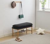 End of Bed Bench with Shelf, Linen Upholstered Storage Shoe Bench, Modern Bedroom Bench with Metal W2725P207319