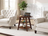 Solid Wood 3-Tier Round End Table, 23.6 Inch Tall Side Table with Storage Shelves, Modern Wood W3204P577551