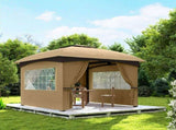 11' x 11' Double Roof Outdoor Gazebo, Beige Patio Gazebo with Curtains, Church Windows 82612795