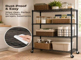 4 Tier Heavy Duty Adjustable Metal Shelf with Wheels, No-Tool Assembly, Suitable for Garages, 10565306