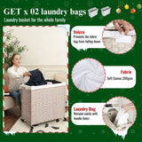 Laundry Hamper With Lid PE Rattan Powder Coating Frame Clothes Hampers with 02 Removable Bags, W2391P167709
