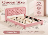 Queen Size Upholstered Platform Bed Frame with 46" Tufted Boucle Headboard, Solid Wood Slat Support, 28845072