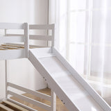 Elevated Cross Guard Rail with Slide Twin Pine Wooden Bed White 42592496