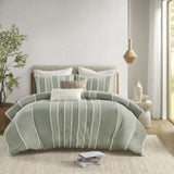 3 Piece Striped Cotton Comforter Set Sage King/Cal King B035P268142