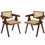 Modern Mid Century Dining Set of 2, Rattan Accent, Comfy Armchairs, Outdoor Wood 63726610