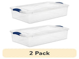 (2 pack)  32 Quart Medium Latching Storage Bin, Clear Plastic Storage Container with Latch Lid, Blue 91124029