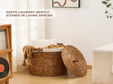 145L Round Laundry Hamper with Lid, Woven Natural Water Hyacinth Laundry Hamper 85727473
