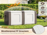 53 Gallon Large Outdoor PP Deck Box Waterproof Storage Box with Lockable Lid & Side Handles-Beige 53661892