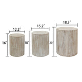 Set of 3 Whitewash Wood Coffee Table with clear and visible tree rings W2729P209831