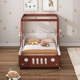 Fun Play Design Twin Size Car Bed, Kids Platform Bed in Car-Shaped for Kids Boys Girls Teens,White WF312561AAK