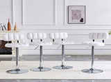 Set of 2 Adjustable Height Bar Stools, White PU Leather Upholstered with Chrome Base & Footrest, W3875P378574