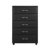 ZNTS Contemporary Durable Black Faux Leather Covering 1pc Chest of Drawers Silver Tone Bar Pulls Stylish B01153394