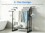 3-Tier Freestanding Towel Stand with Bottom Storage Basket, Black Iron Towel Rack with Adjustable 26651064