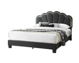 1pc Queen Size Bed Charcoal Wool Fabric Floral Design Headboard w LED Fully Upholstered Platform B011P238975