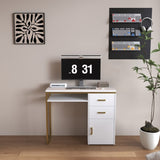 White Particleboard Iron Pipe 97*35*78cm 2 drawers and 1 door Computer desk Multiple scenes 99971577