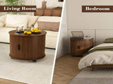 Mid Century Modern Cylinder End Table with Built-in Charging Station & Sliding Door, 2-Tier Storage 06416937