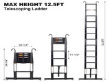 12.5FT Telescopic Ladder Aluminum Ladder with Non-Slip Feet and Stable Hook, Slow Down Safety W465P302857