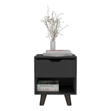 Crail Nightstand with 1 Open Storage Shelf, 1 Drawer and Wooden Legs B070P188873