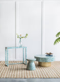 35x35x16" Unique Hyperion Capiz Inlay Drum Coffee Table with Gold Pedestal Base W2078P154261